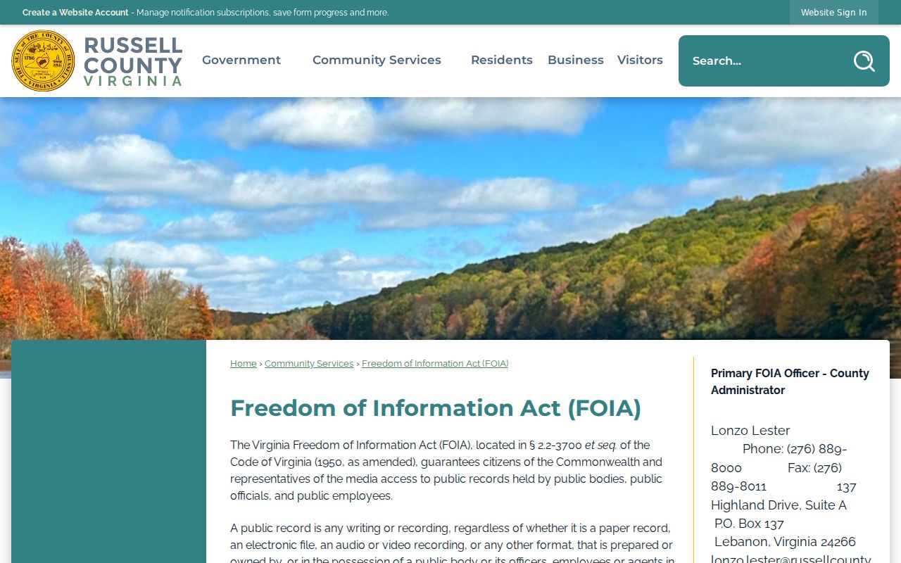 Russell County arrest record request information under VFOIA