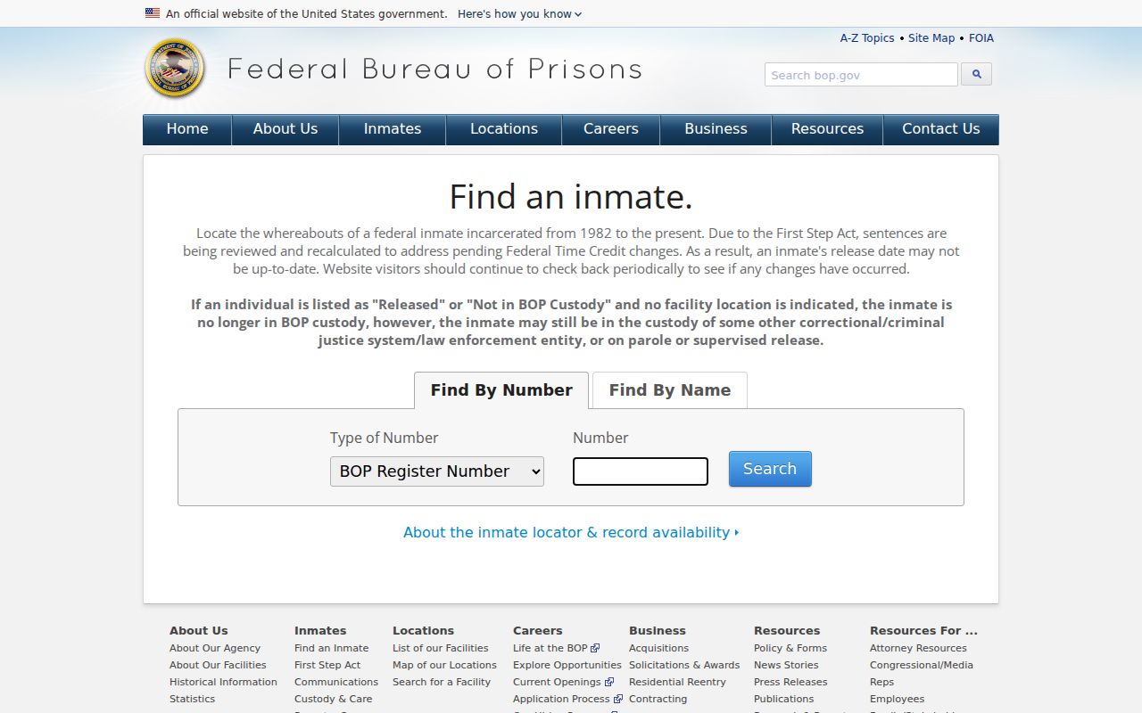 Federal custody locator related to Russell County arrest records