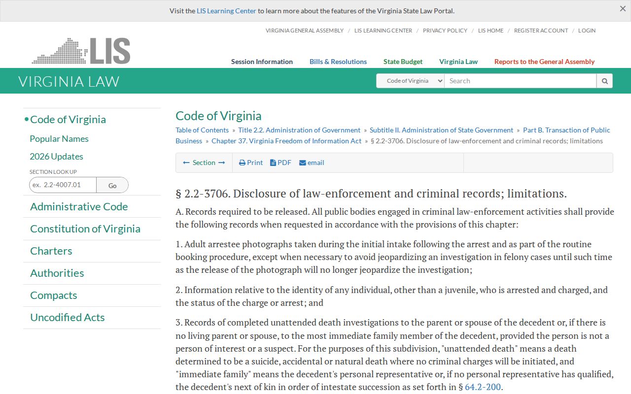 Virginia disclosure law for Russell County arrest records