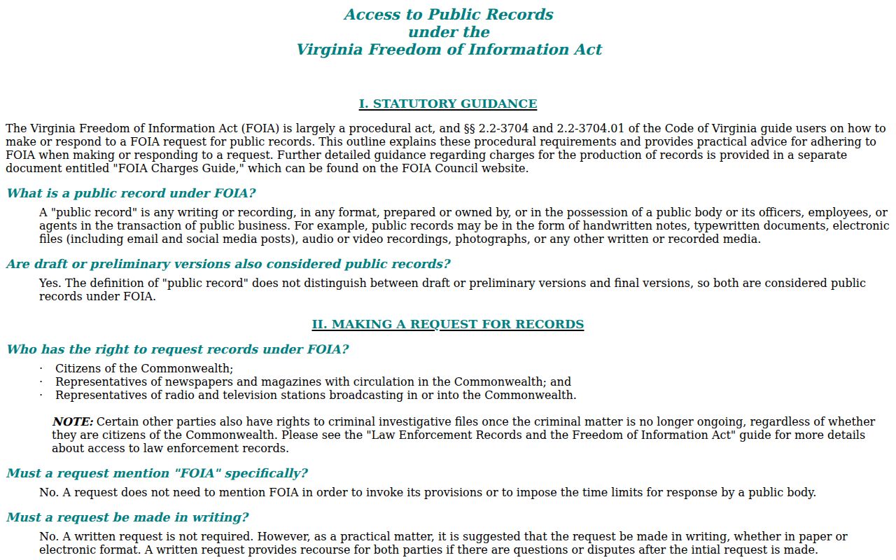 Russell County criminal records Virginia FOIA access guide