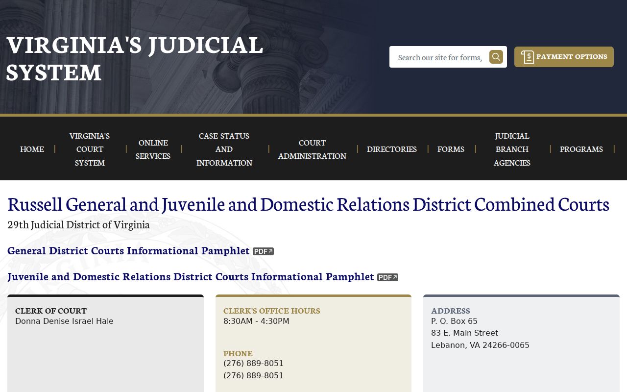 Russell County criminal court case calendar at the Combined Court